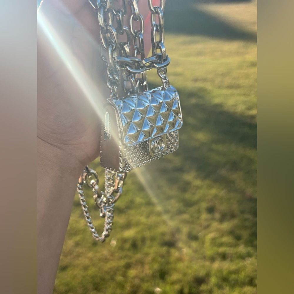 Anthropologie Fashion Tassel Silver Chain Belt with mini Bag. Trendy!h… - Picture 7 of 17